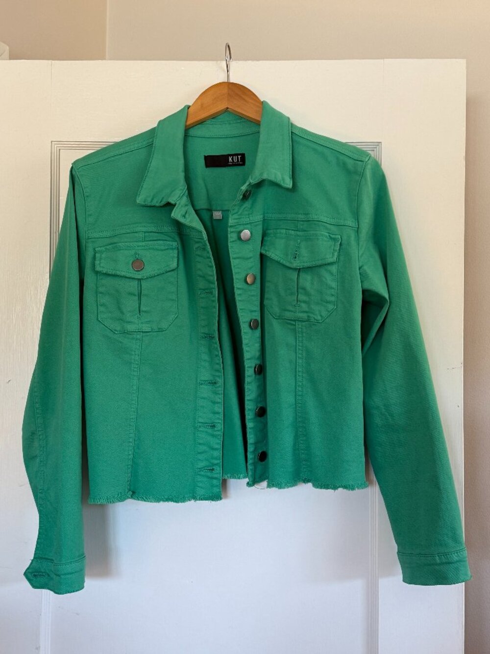 Green Jean Jacket with Fray Hem